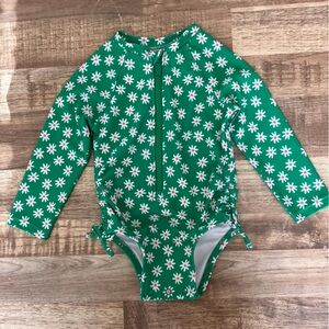 Old Navy Green Floral Rash Guard Swim Suit 6-12 Months